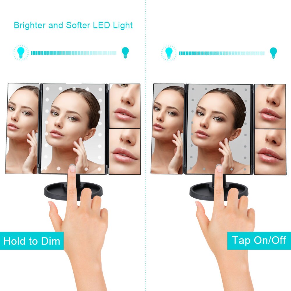 22 lys makeup spejl led touch screen bord bord makeup 1x/2x/3x/10x forstørrelses spejle 3 folde justerbart makeup spejl