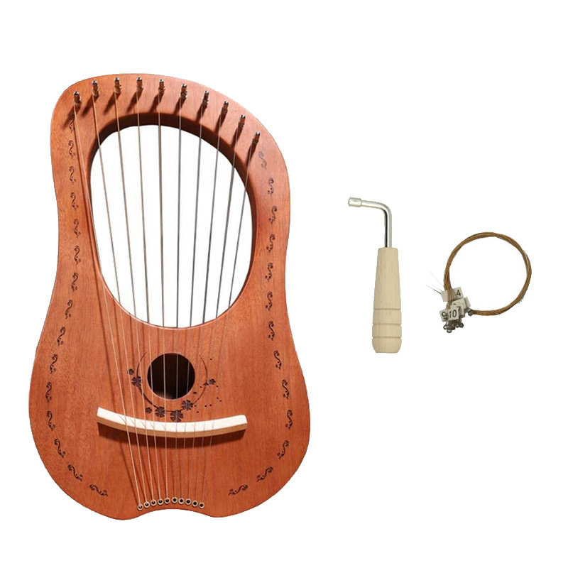 Lyreharpe , 10- strenget træ krop træfiner top streng instrument kropsinstrument med stemmenøgle og bæretaske: Default Title