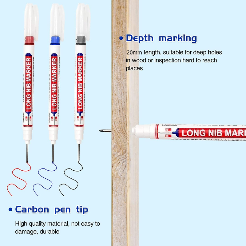 6pcs 20MM Red/Black/Blue/White/Green Ink Long Head Markers Bathroom Woodworking Decoration Multi-purpose Deep Hole Marker Pens