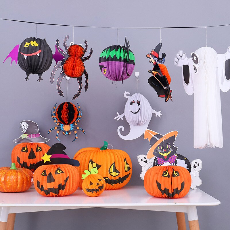 2 pc/ set halloween dekorationer bar rolig spöke fladdermus spindel pumpa lykta prydnad dekoration halloween festlokal layout rekvisita