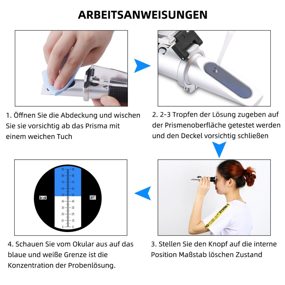 Bärbar brix refraktometer 0-90%  handhållen sockerhaltsmätare för fruktjuicesoppa vätskeindexmätinstrument