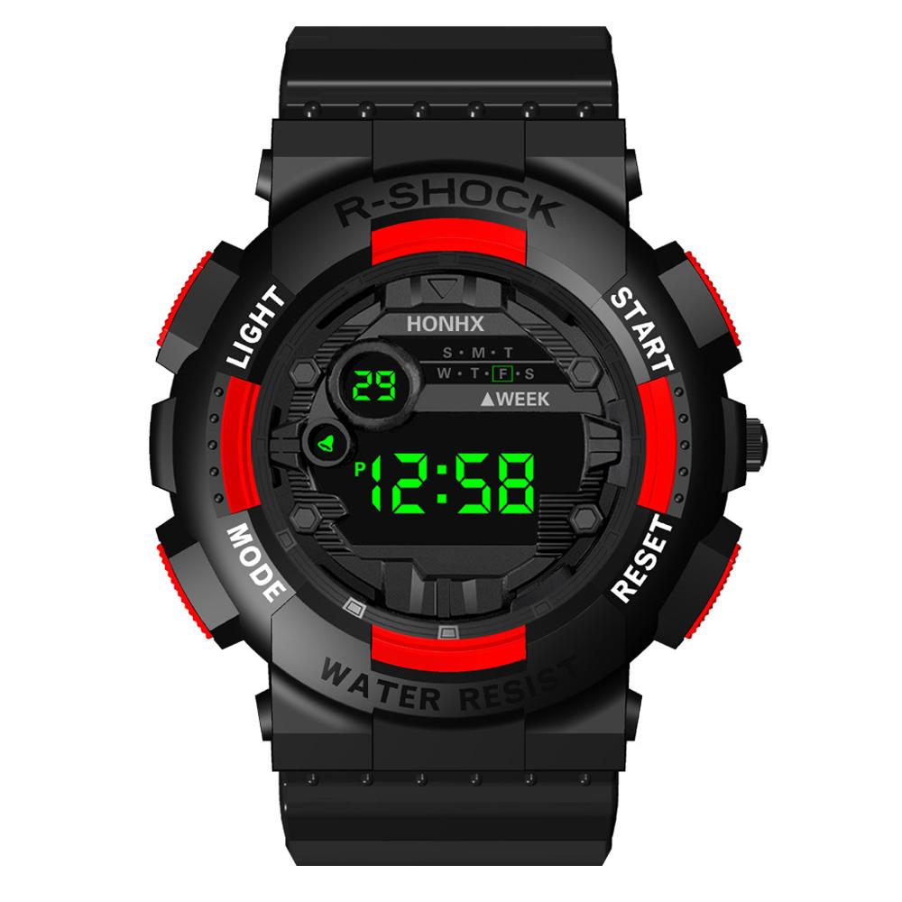 Honhx sportsure kvinder og mænd digitale ure led date udendørs elektronisk ur multifunktionsmærke top reloj mujer: Rød