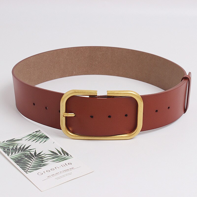 Brede Dames Riem Grote Gouden Pin Gesp Riem Voor Vrouwen Buikband Pu Vrouwelijke Mode Riem: red Brown