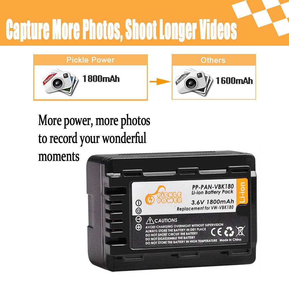 Vw-vbk 180 vbk 180 batteri + lcd-lader til panasonic hc -v10k v100 v100k hdc -hs60 sd60 hs60k sd66 hs80 sd80 hs80k sdr -h85 tm45.