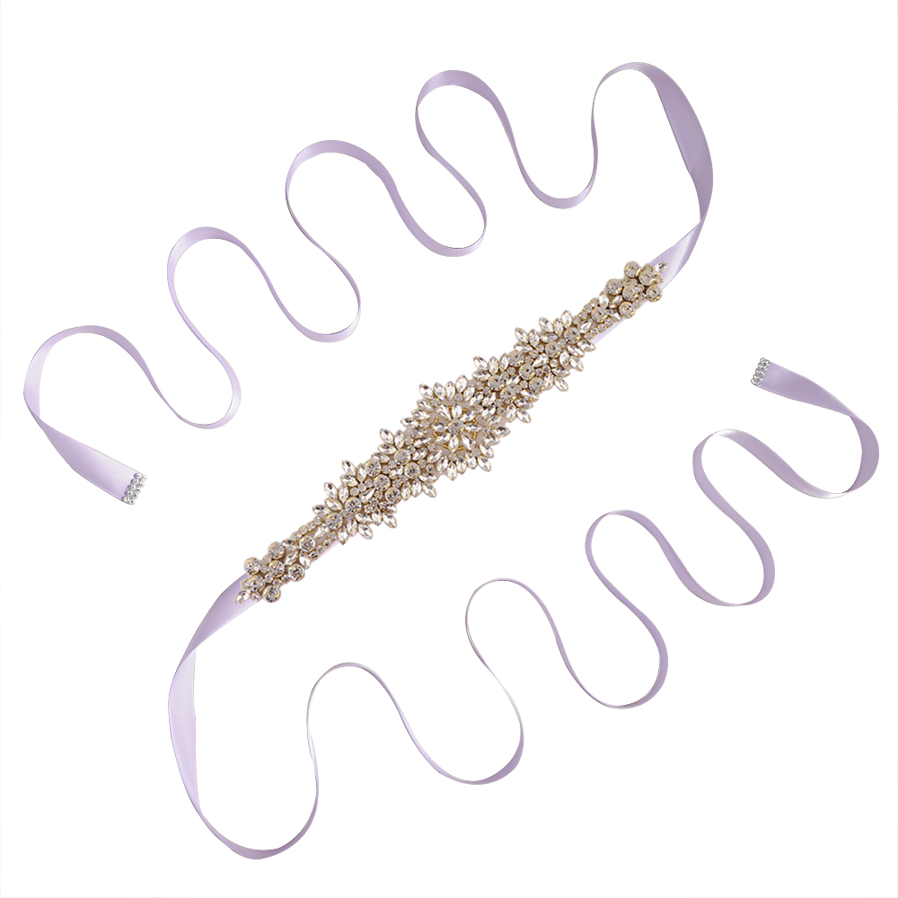 TRiXY S319-G Goldene Strass Gürtel Braut Gürtel Schärpen Bänder Hochzeit Gürtel Schärpen funkelnd Braut Gürtel Brautjungfern Kleider Gürtel: Lavendel