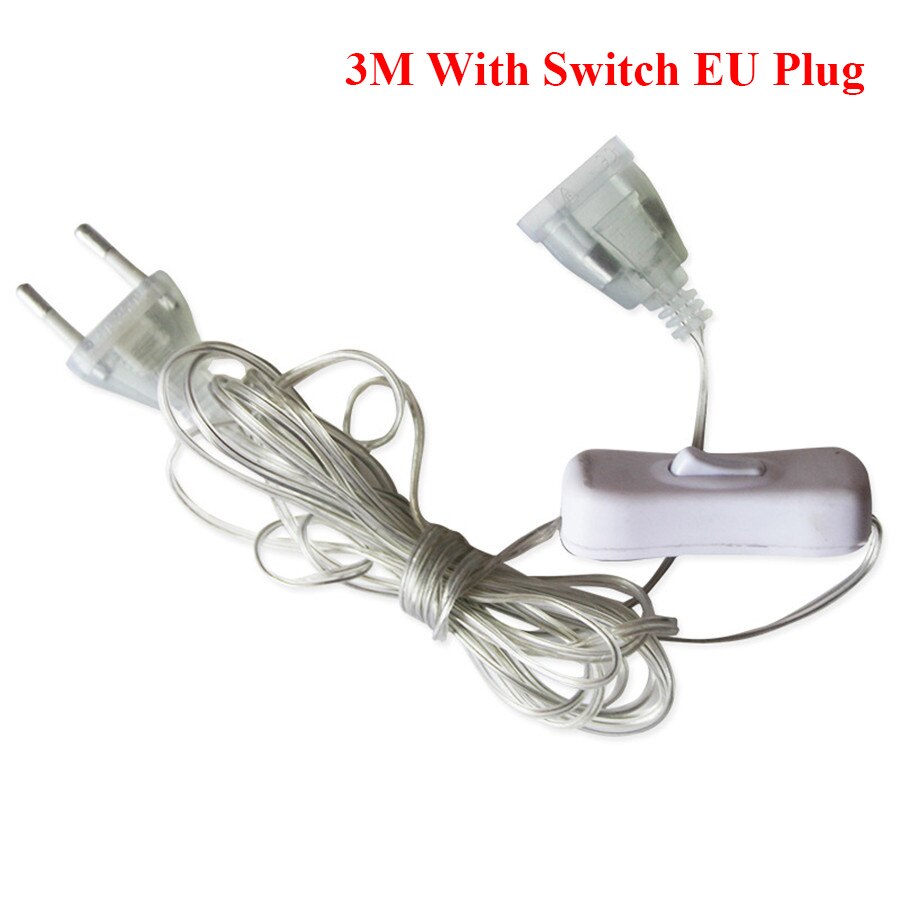 Thrisdar 3 Meter Verlengkabel Eu/Us Plug Met Schakelaar Standaard Verlengsnoer Voor Kerst String Fairy Light guirlande: 3M EU With Switch