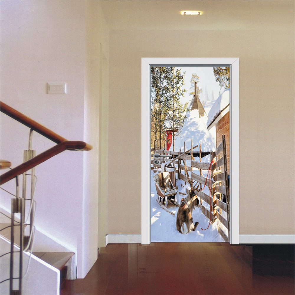 2 vellen/st. festival kerstboom deur muursticker speciaal besneeuwde dag landschap kunst muurschildering poster voor café restaurant winkel decoratie