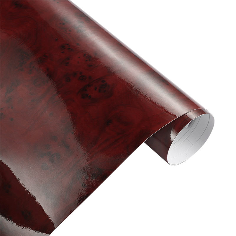 60cmx500cm Glossy Wood Grain Car Wrap Vinyl Film DIY Wood Grain Textured Furniture Decal Waterproof Self-adhesive Car Sticker: Red