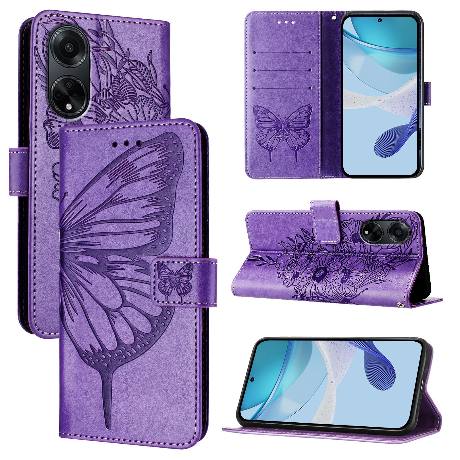 Étui portefeuille à rabat en cuir PU pour Oppo A60 4G, coque de téléphone, porte-cartes papillon, pour OPPO A60 A38 A18 4G A98 5G: EVA / Violet