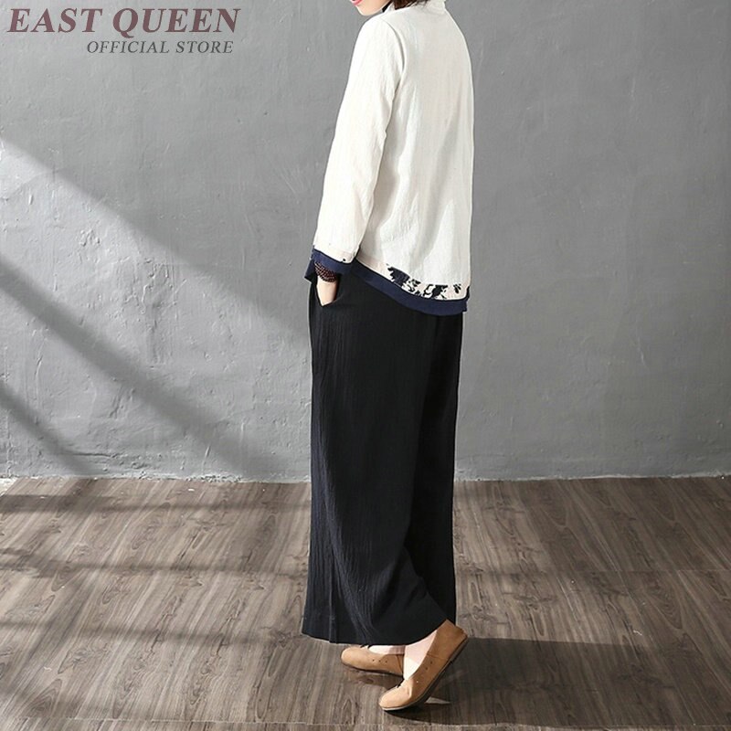 Blusa tradicional china para mujer, blusa de lino oriental con cuello mandarín, blusa de camisa para mujer, top cheongsam para invierno AA4148