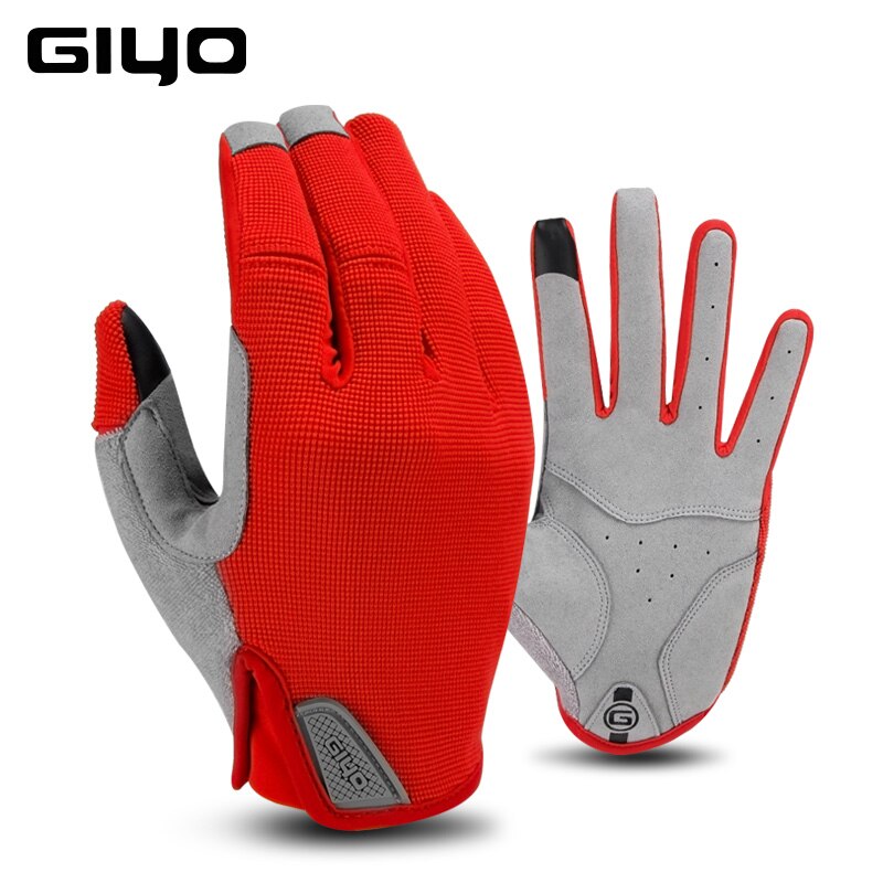 GIYO Winter Sport Cycling Gloves Fishing Gym Bike Gloves MTB Full Finger Cycling Gloves For Bicycle Male Women guantes ciclismo: Red / M