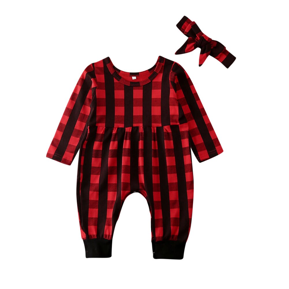 Lente Pasgeboren Bay Meisje Kleding Plaids Lange Mouwen Crew Neck Romper Rompertjes Baby Meisje Jongen Kleding Algehele Hoofdband Outfit