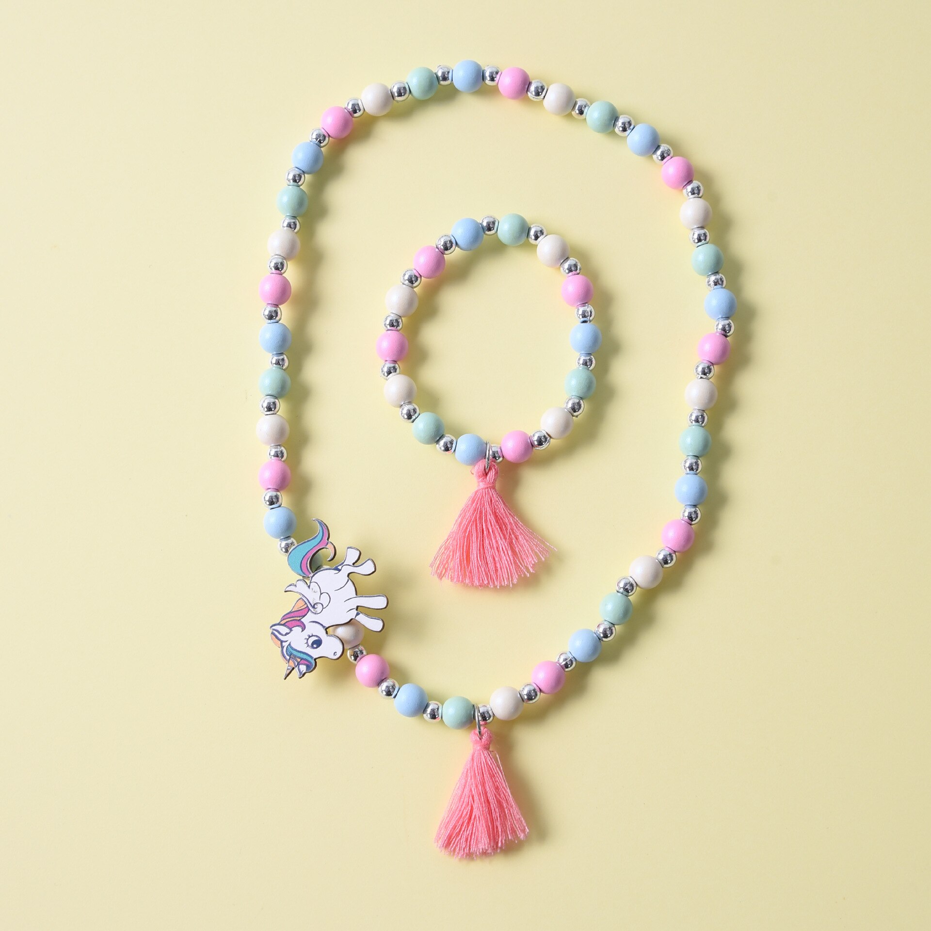 8 Color Natural Wood Colorful Beads Cute Animal Necklace Bracelet Set For Children's Jewelry Girl Birthday: X00007