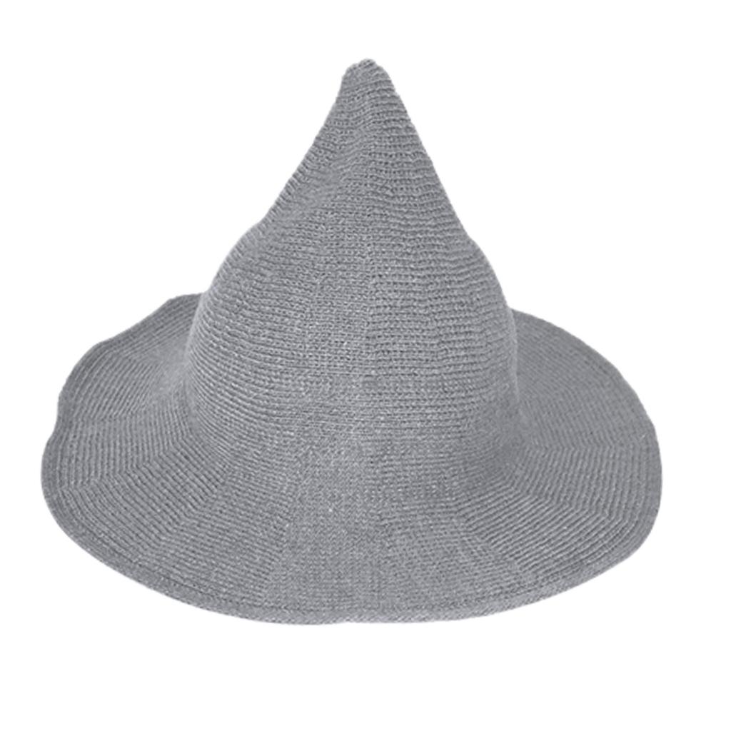 Womens Wool Witch Hats Knit Foldable Wizard Cap for Christmas Halloween Costume Party Cosplay Prop: Light grey