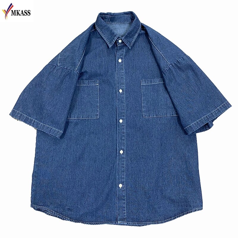 2021Mens Summer Denim Shirts Thin Short Sleeve Soft Cotton Shirt Men Pockets Slim Slight Elastic Jeans Cowboy Shirt