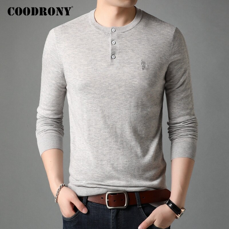 Coodrony mærke sweater mænd streetwear henry collar pull homme efterår vinter strik pullover herre  c1096