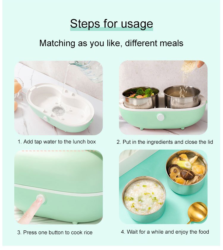 12V-24V/110V/220V Portable Electric Lunch Box Stainless Steel Rice Cooker Home Office Heated Food Warmer Container Meal Thermal