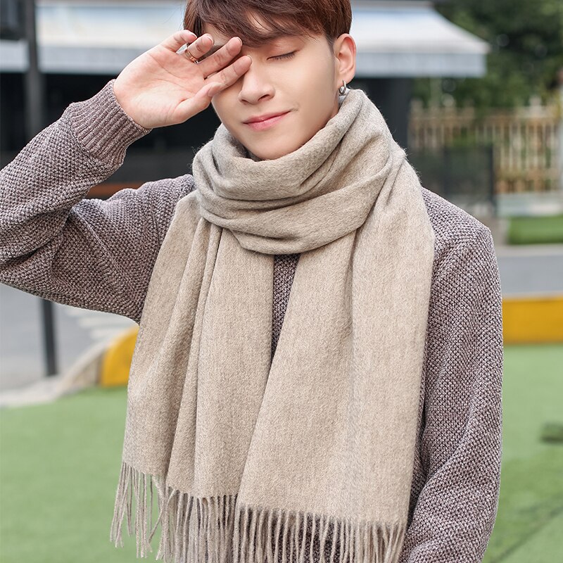 100% Wool Scarf Men Purple Echarpe Luxury Brand Bufanda Hombre Winter Cashmere Scarf Male Warm Solid Pashmina Shawls
