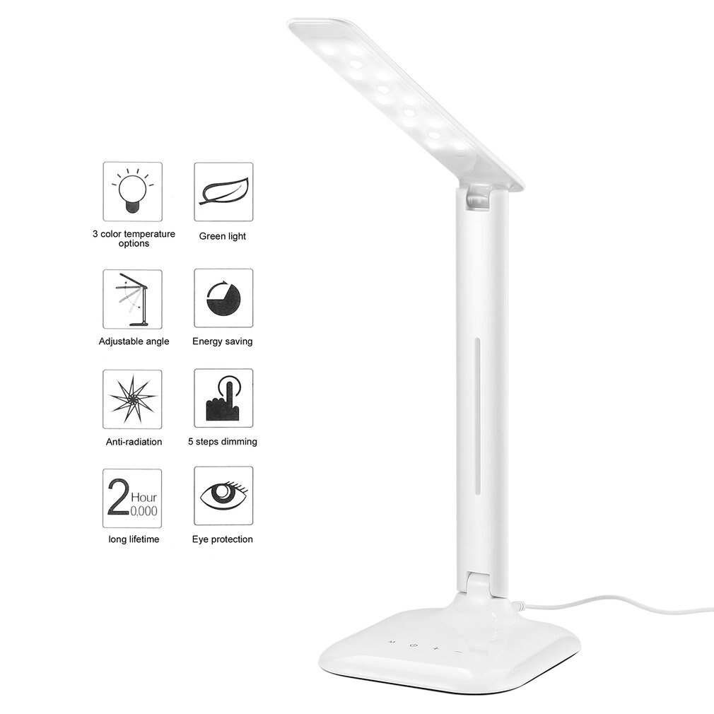 Icoco Led Bureaulamp Met 5-Niveau Dimmer Usb/Wall Charger Verstelbare Dimbare Opvouwbaar Touch Control Oogbescherming 4W