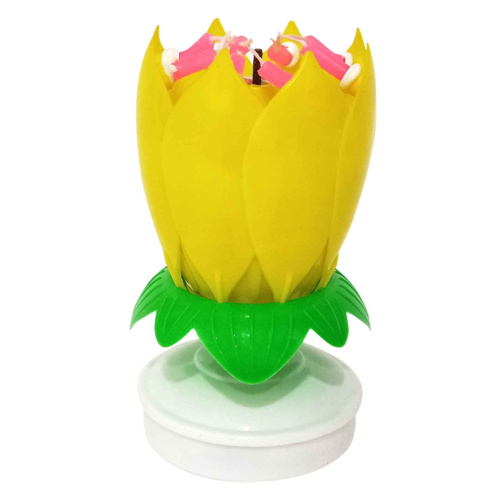 Vela Musical giratoria exquisita con forma de flor de loto, velas desechables, de de cumpleaños, pasteles para niños, decoraciones DIY,: YELLOW
