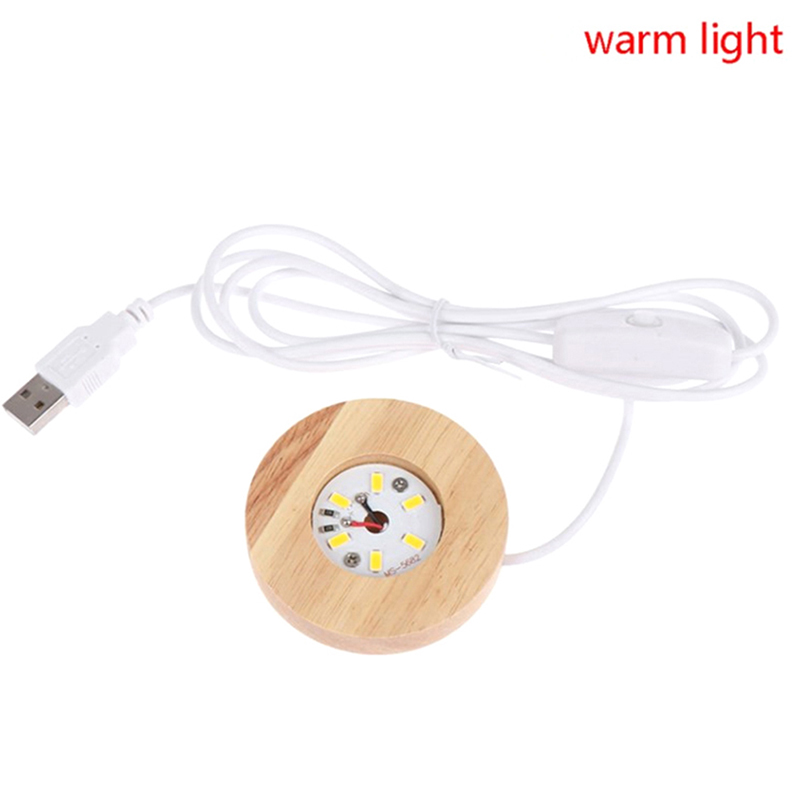 Usb Houten Led Licht Dispaly Base Houten Nachtlampvoet Roterende Display Stand Houder Crystal Glass Hars Art Ornament: Black