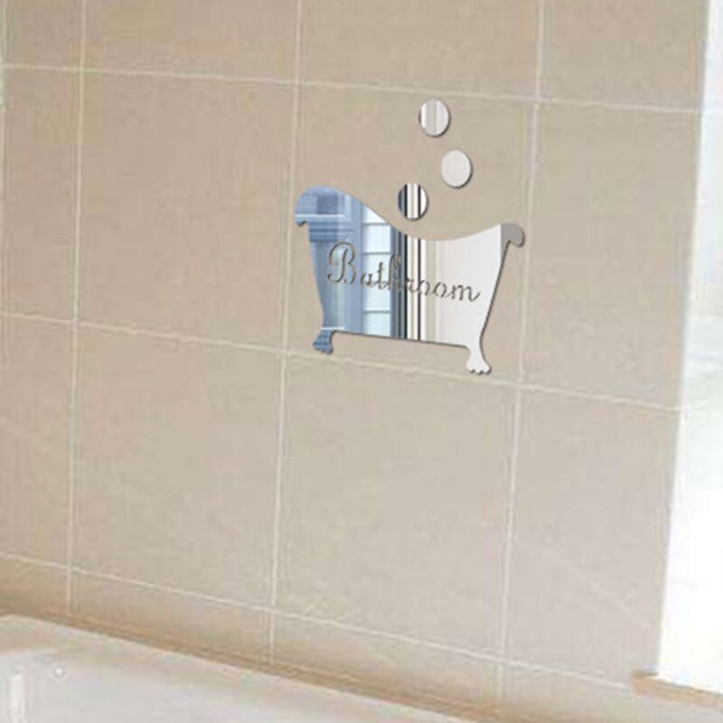 3D Acrylic Mirror Bathroom Wall Sticker DIY bathtub mirror sticker Door Entrance Sign funny Home decoration sticker