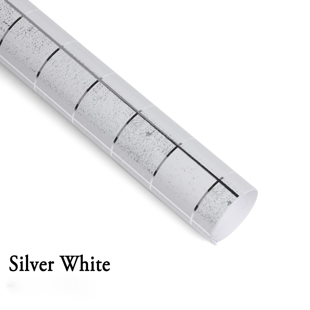 Aluminiumsfolie selvklæbende tapet badeværelse vandtæt skrub mosaik vægfliser klistermærker køkken olietæt tapet: Sølvhvid / 70 x 45cm