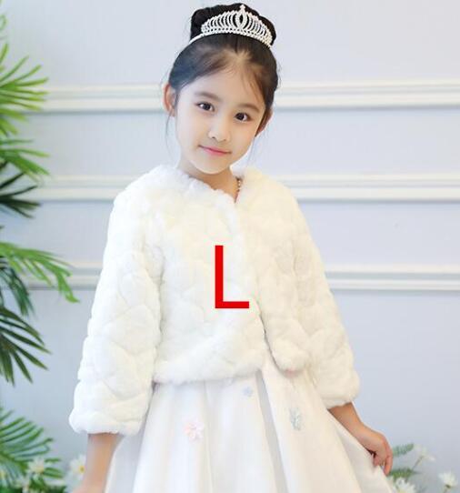 Winter Kid Girl White Faux Fur Cape Wedding Cloaks Shawl Shrug Outerwear Coats Flower Girl Plush Cloak Kid Coat: White L