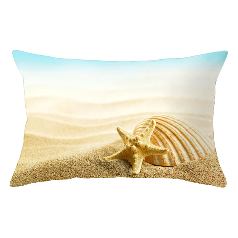 Summer Beach Pillow Case Starfish Sea Snail Shell Cushion Cover Sofa Home Decoration Landscape Polyester: Brown