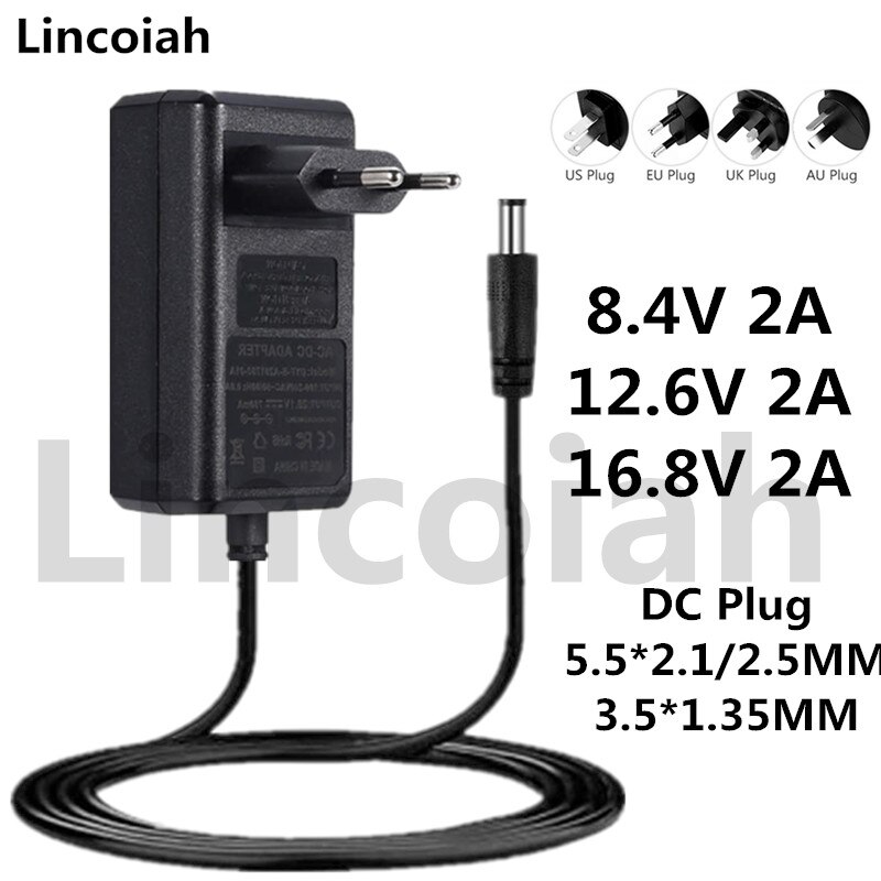 8.4V 12.6V 16.8 V 2A 2000ma zasilacz 8.4 12.6 16.8 V ładowarka DC 5.5*2.1MM do 18650 litowo-jonowej baterii litowej