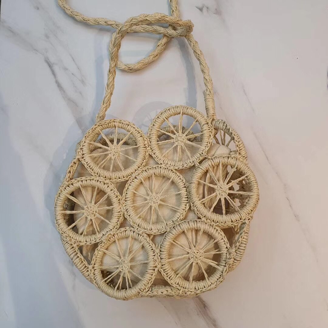Kvinder pige lille bøtte crossbody taske sommer strandferie udhulet skulderpung til kvinder: Beige