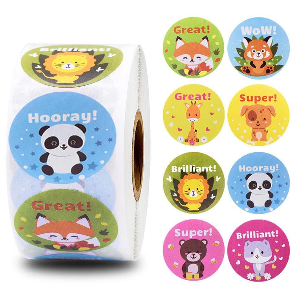 500 stuks beloningsstickers motiverende stickers op rol voor kinderen voor schoolbeloning studenten leraren schattige dieren stickers etiketten: green