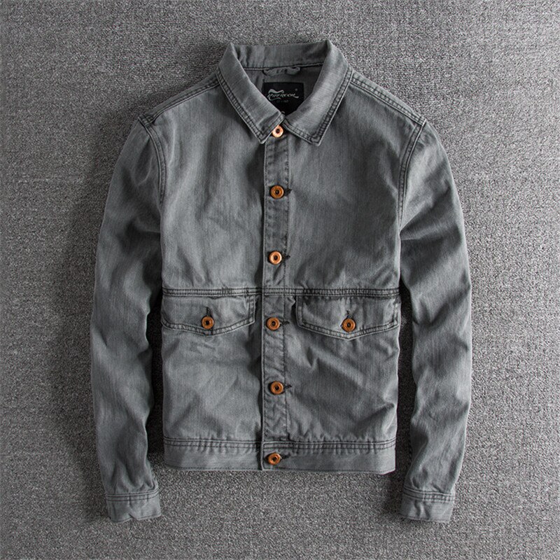 In-yeson märke jeansjacka herr grå army färg slim fit rock jeansjackor tvättade vintage jeansjacka för män: Grå / M