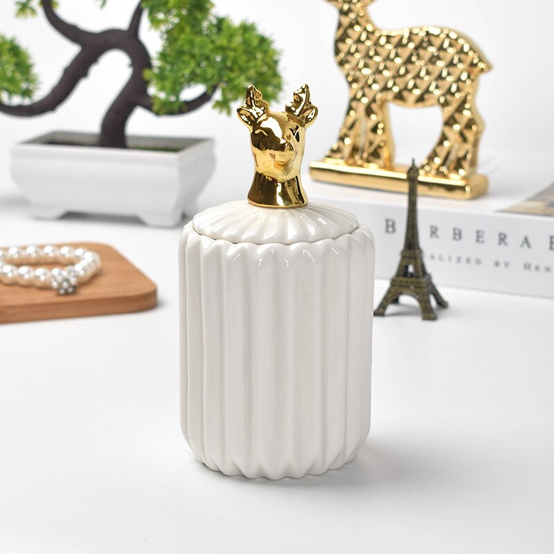 Pot de rangement en céramique plaqué or, pot de rangement, commode décorative, bijoux, cosmétiques, boîte de rangement, Animal mignon, artisanat de bonbons: S