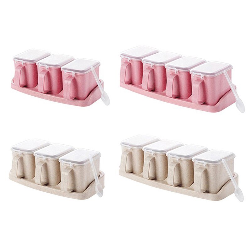 1 Set Salt Spice Jar Seasoning Containers With Spoon Storage Condiment Box