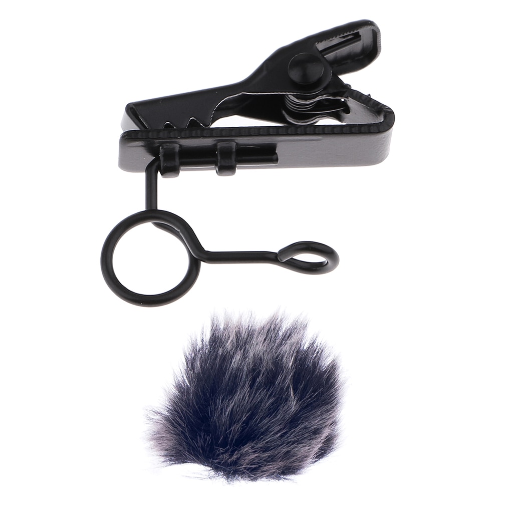 Mini Microfoon Mic Revers Tie Clip Houder + Microfoon Mic Fur Cover Voorruit Windmuff Mic Kraag Clip
