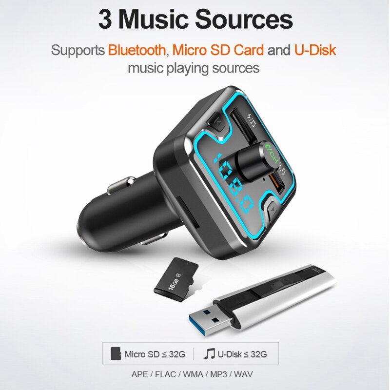Bluetooth-auton langaton sovitin fm-lähetin  mp3 radio-musiikkisoitin autosarja 2 usb-laturi handsfree-puheluilla