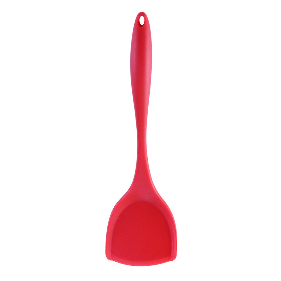 Espátula de silicona gruesa de mango largo, pala antiadherente para cocinar, accesorios de cocina, utensilio de protección: Rojo