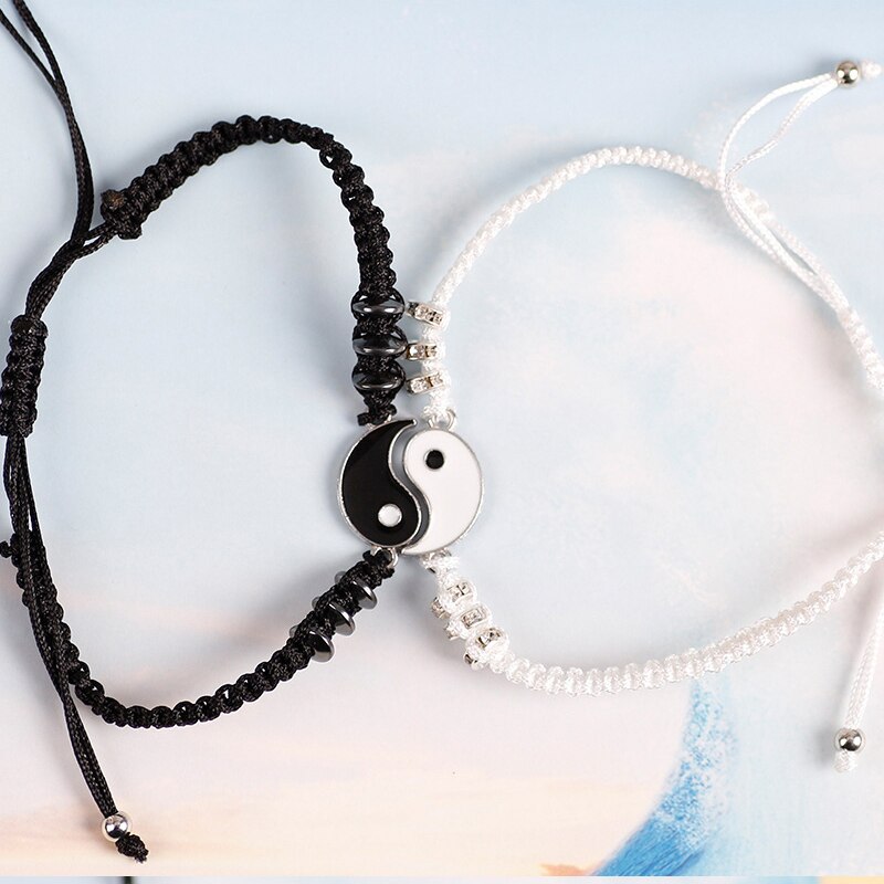 1Pair Couple Bracelet Chinese Retro Tai Chi Gossip Banish Bad Luck Hand Woven Rope BFF Best Friend Friendship Jewelry: Default Title