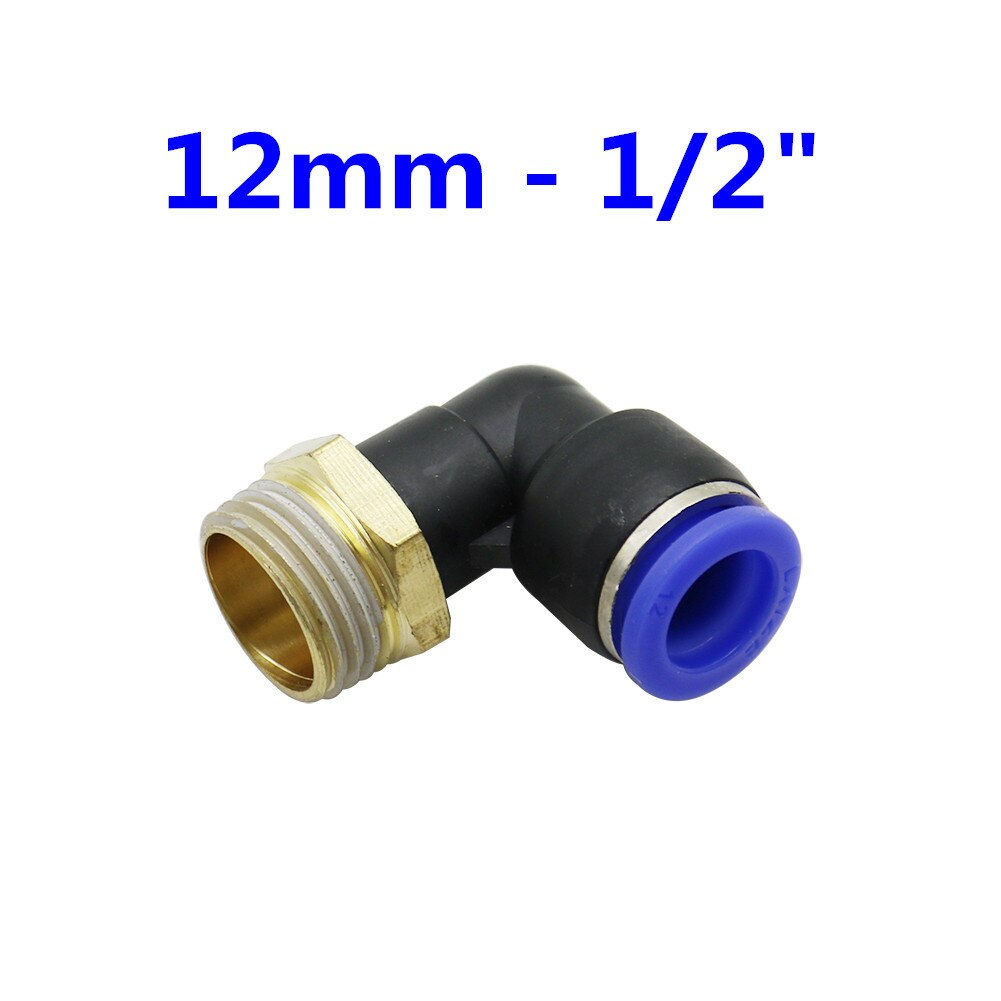 Conector de tubo neumático de aire, 10mm, 8mm, 6mm, 4mm, 12mm, OD, manguera de 1/8 &quot;, 1/4&quot;, 3/8 &quot;, 1/2&quot;, rosca macho, conectores en forma de L, accesorios de tubería: 12mm - 1I2 inch