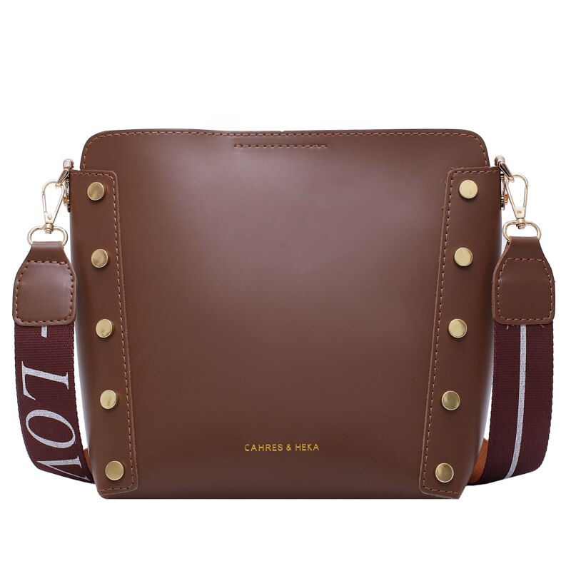 Niet Große Eimer Tasche Für Frauen Breiten Gurt Schulter Taschen Luxus Pu Leder Umhängetasche Dame Große Totes geldbörse: kaffee