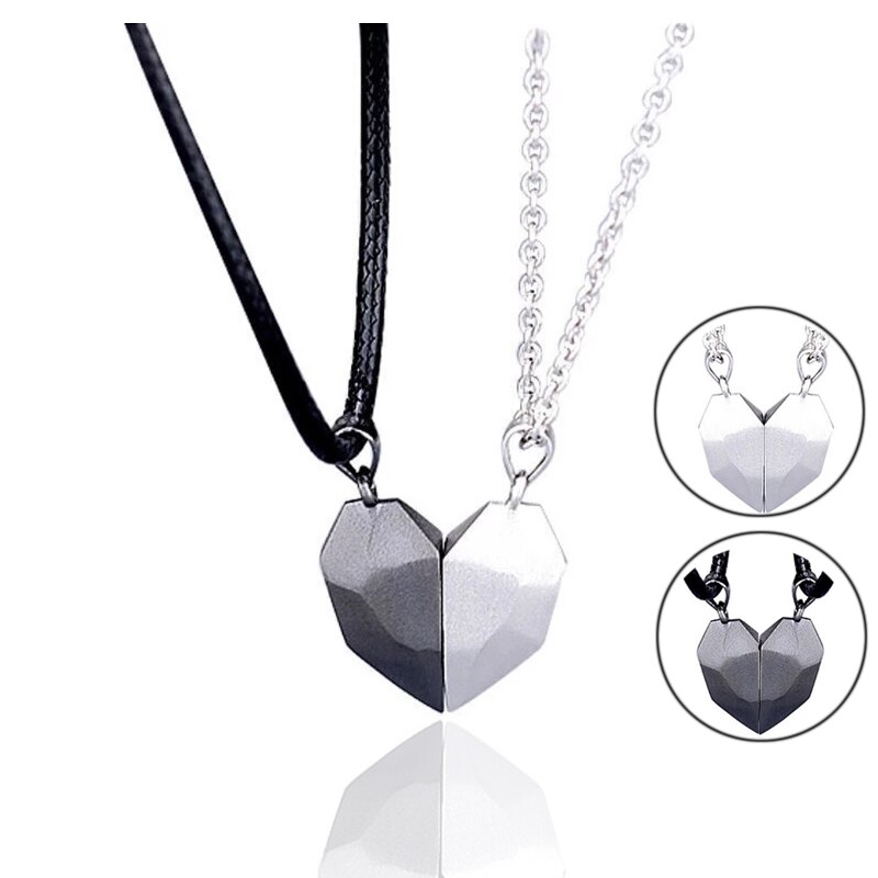 Collier de Couple magnétique pour femmes, pendentif d'amitié, cœur, Distance, breloque à facettes, de saint valentin, 2 pièces/lot,