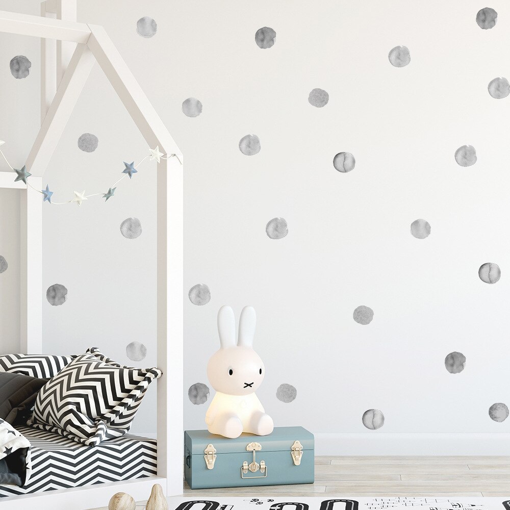 Autocollant mural à pois Liac rose gris, 36 pièces, cercles amovibles, stickers muraux pour chambre d&#39;enfants, décoration de maison de pépinière