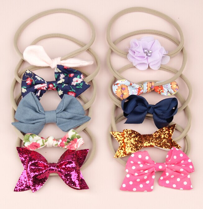 Baby Flower Accessories 10pcs/Sets Infant Kids Baby Girls Women Elastic Headband Nylon Headwear Hair Band Headdress Photo Props: E