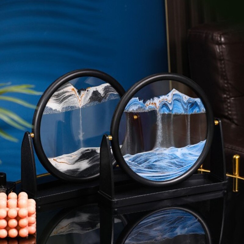 Rotatable Sandscape Moving Sand Art Round Moving Hourglass 3D Sandscape In Motion Display Flowing Sand Frame Room Home Decor