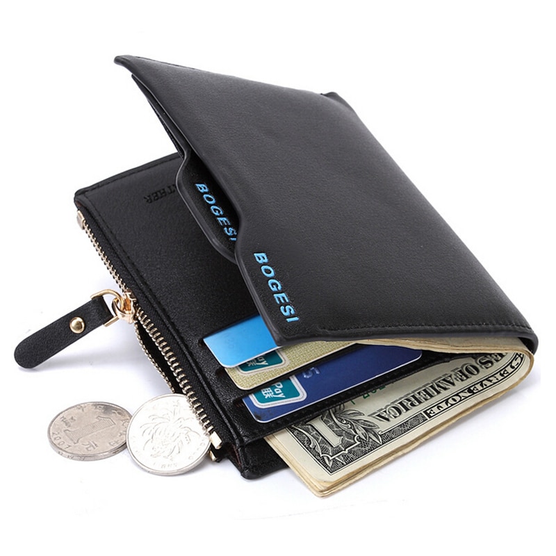 Bogesi hommes en cuir portefeuille avec fermeture à glissière homme sac à main amovible crédit porte-carte monnaie poches pour homme