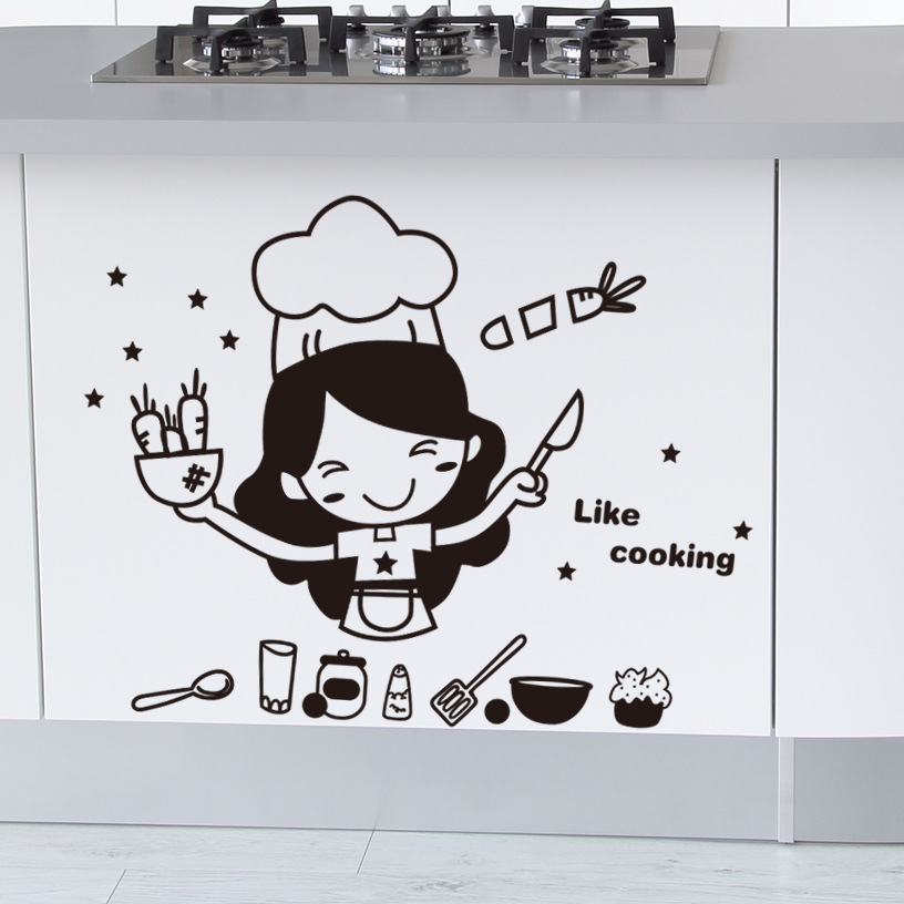 Kitchen Wall Stickers Cute Chef Cooking DIY Wall Removable Home Decoration Oven Dining Hall Wallpapers PVC Wall Decals