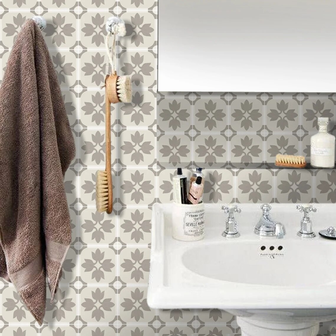 Wall Tile Transfers Stickers Self-adhesive Waterproof Vinyl Wallpaper for Kitchen Bathroom Floor Porch Wall Decor Peel &amp; Stick