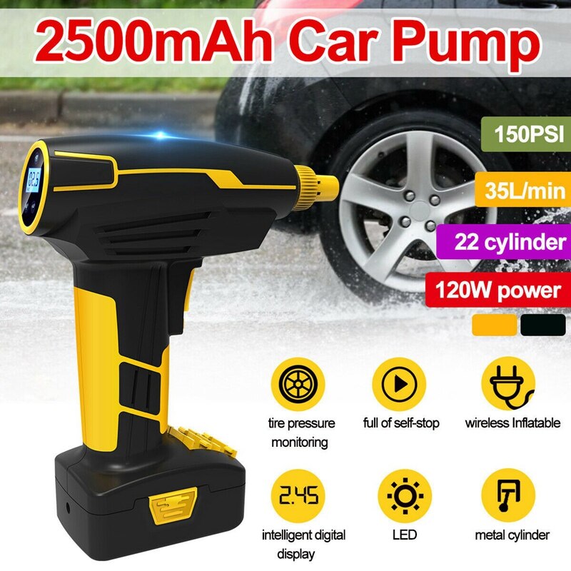 Portable Air Compressor Cordless Tire Inflator with Digital Display, LED Lighting,Rechargeable Tire Pressure Gauge 12V/150PSI Pe