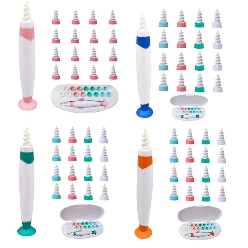 Portable Ear Cleaner with 16 Replacement Heads Suction Cup Spiral Spoon Earwax Removal Tool Easy Grip Cleaning Machine